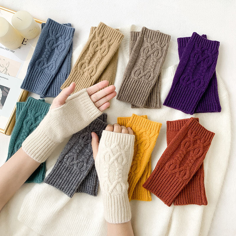 Women's Fashion Solid Color Half Finger Wool Gloves