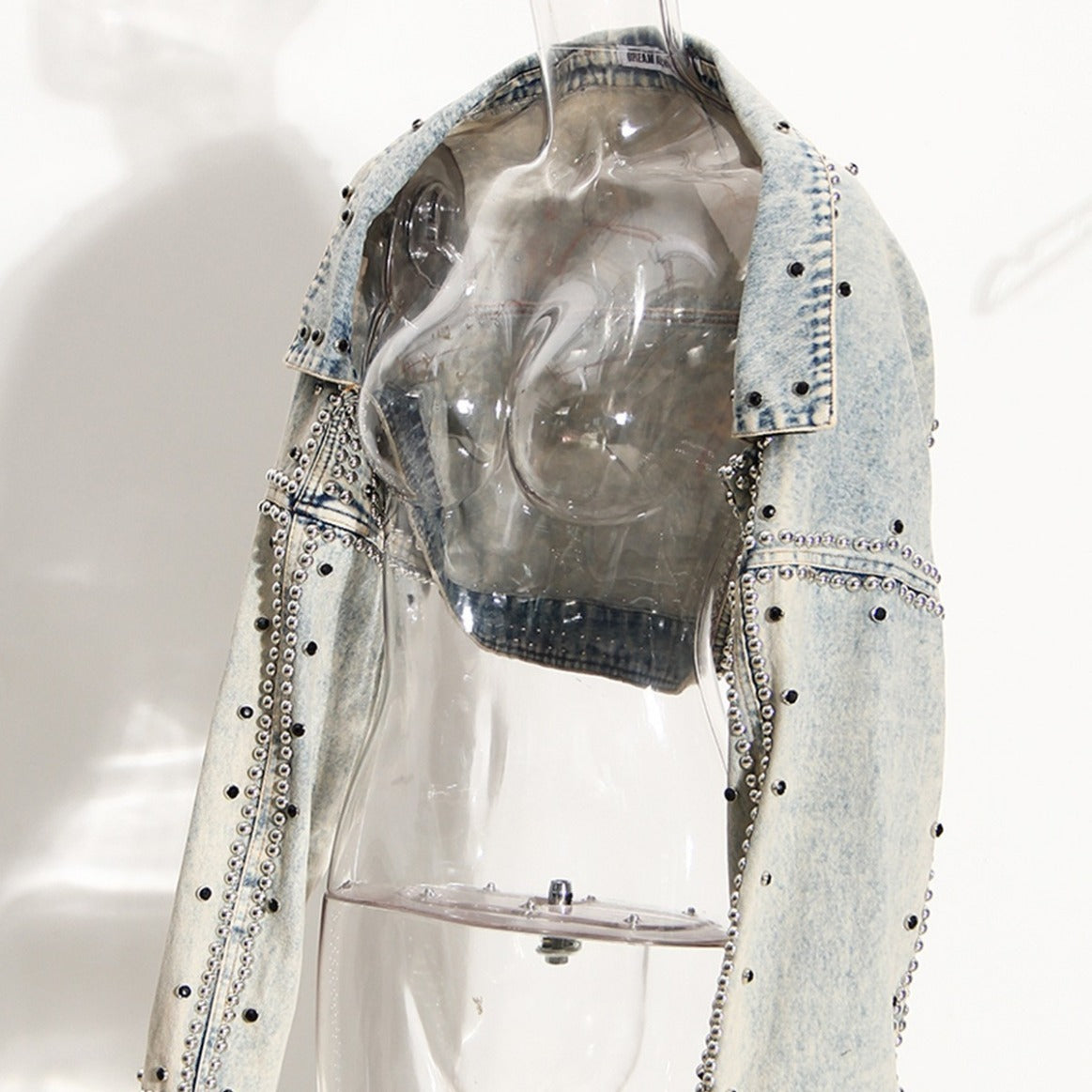 Niche Rivets With Diamonds High Waist Shawl Denim Short Coat
