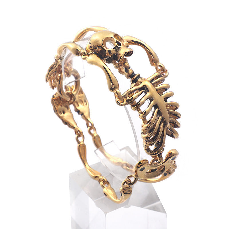 Vintage 316L Stainless Steel Domineering Ornament Skull Bone Titanium Steel Bracelet