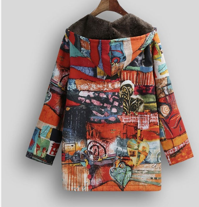 Versear Ethnic Women Jacket Colorful Graffiti Print Faux