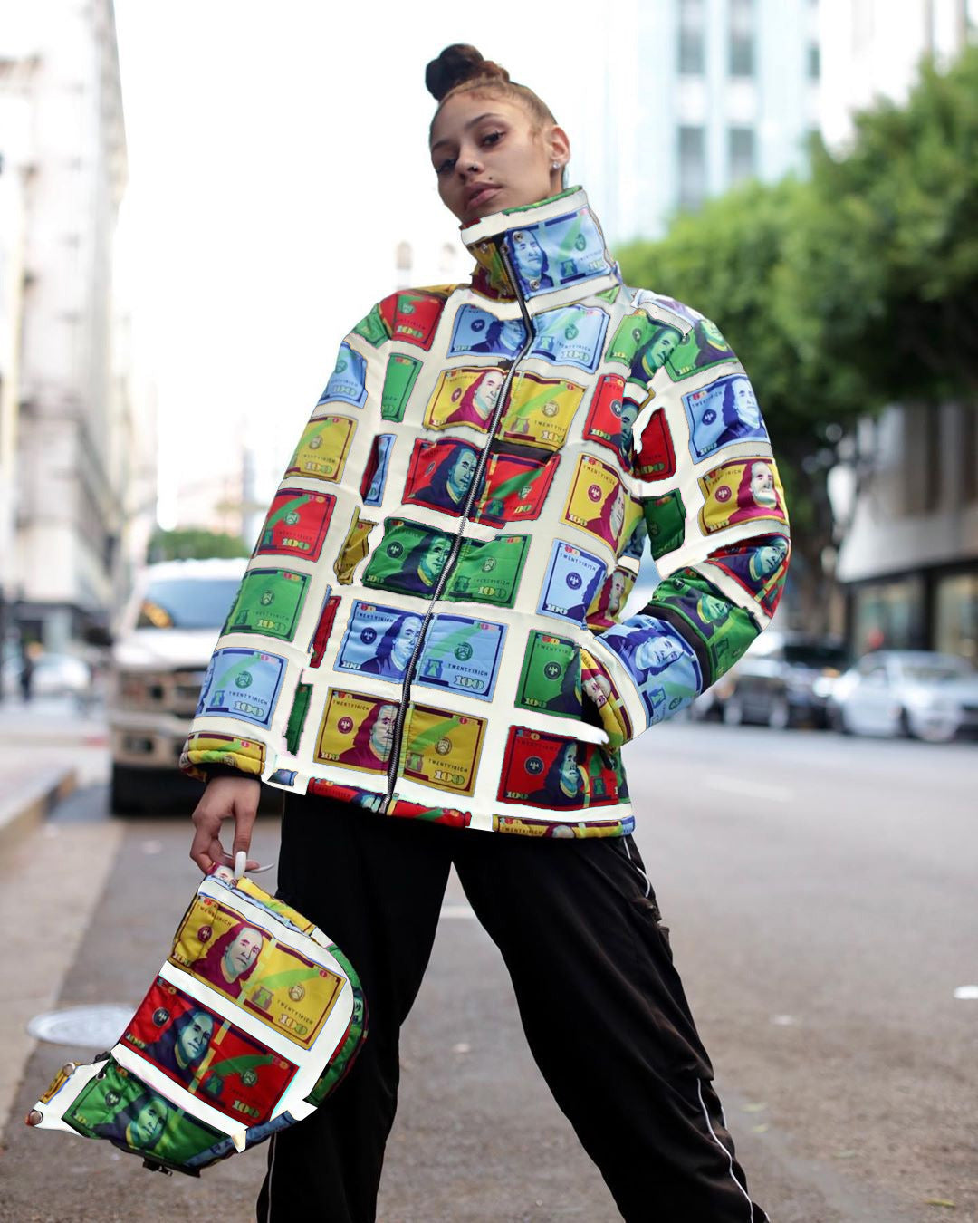 Colorful Printed And Dyed Bread Hooded Down Cotton Padded Jacket