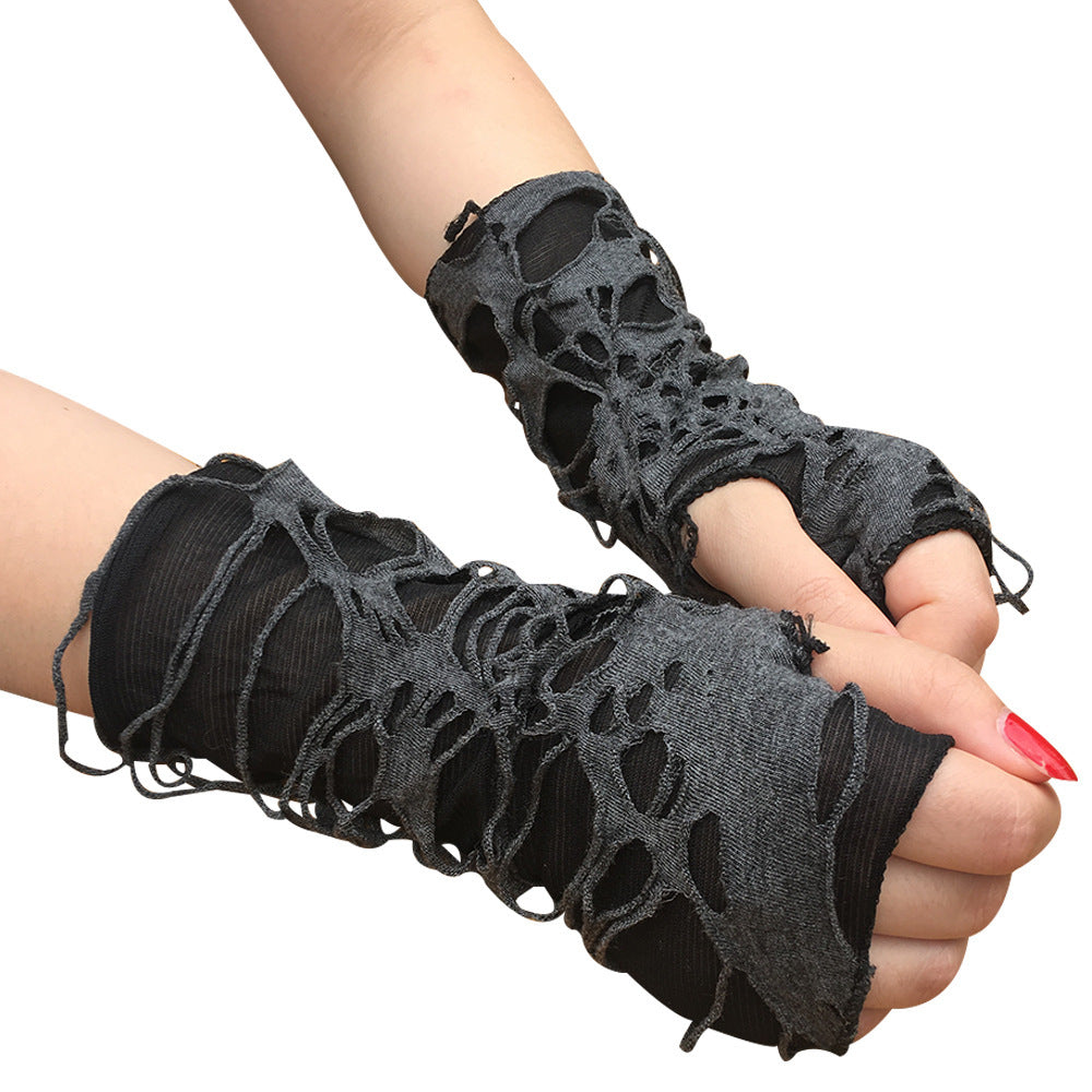 Halloween Beggar Black Ripped Punk Dark Gloves