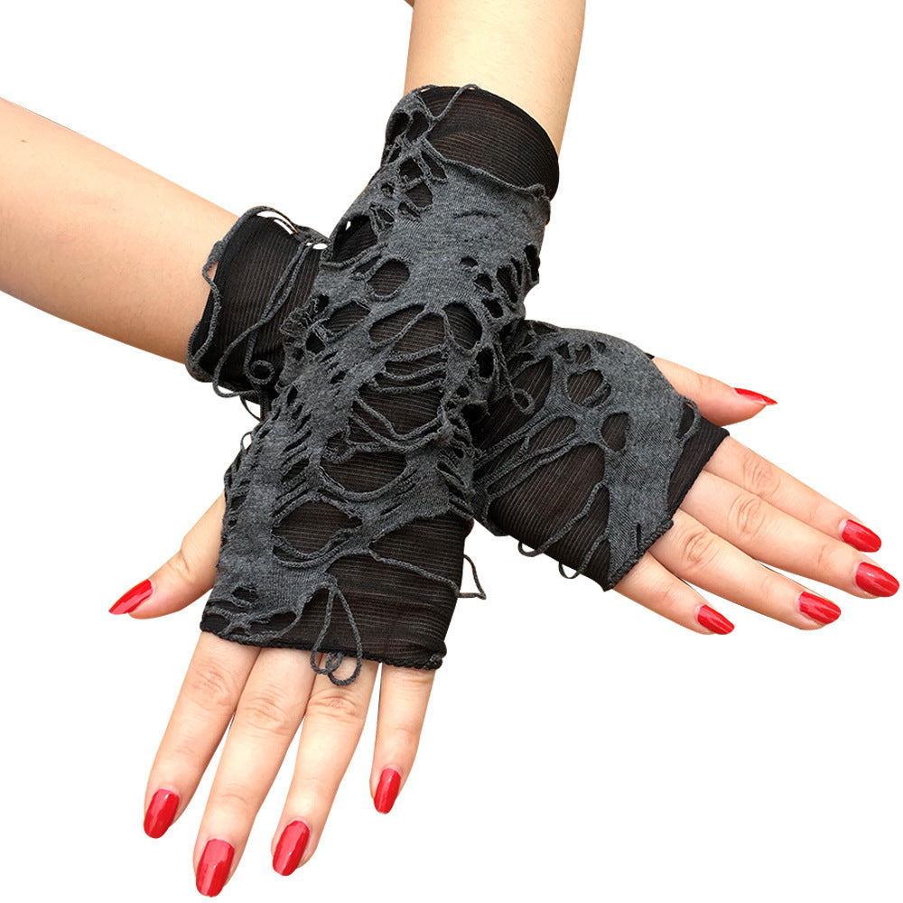 Halloween Beggar Black Ripped Punk Dark Gloves