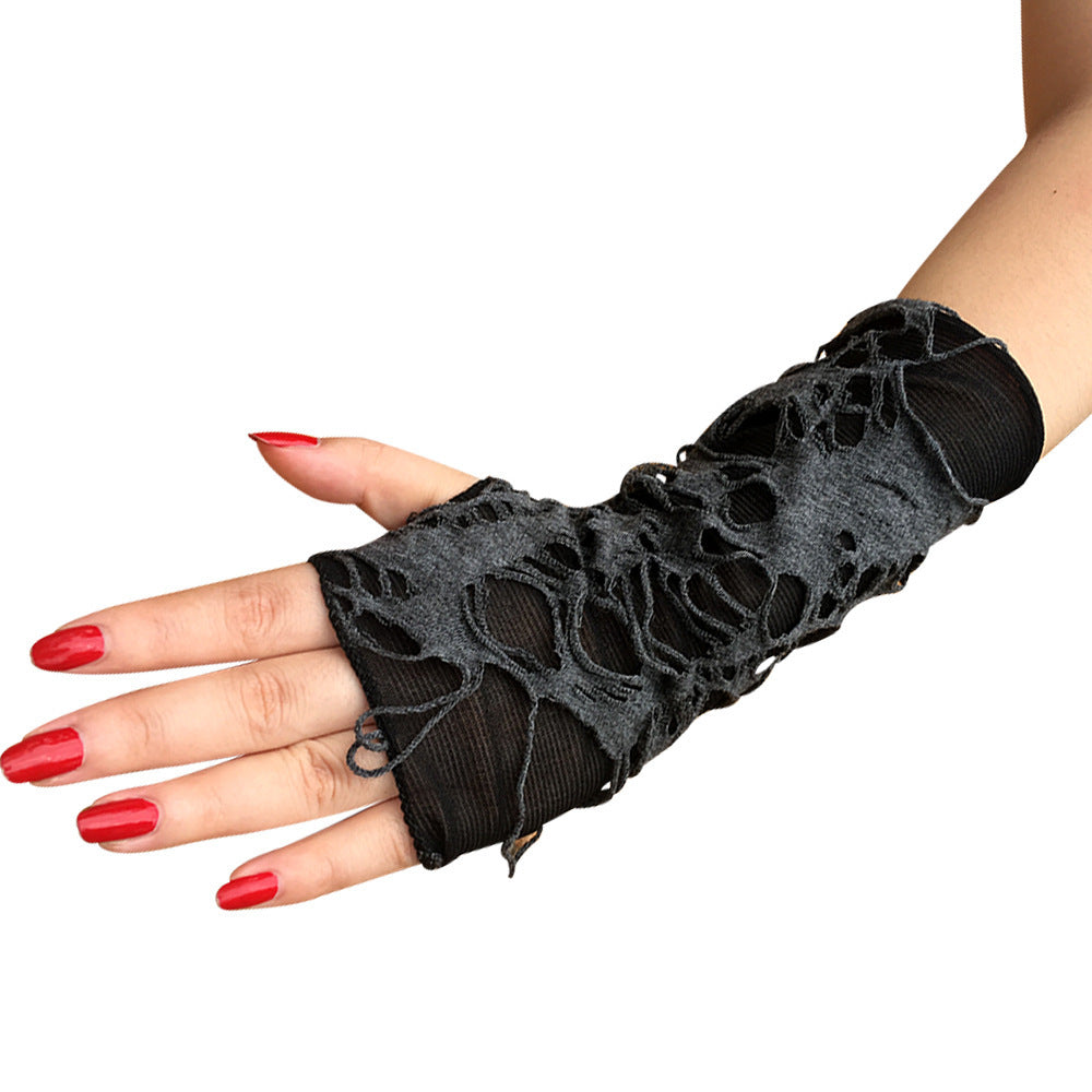 Halloween Beggar Black Ripped Punk Dark Gloves