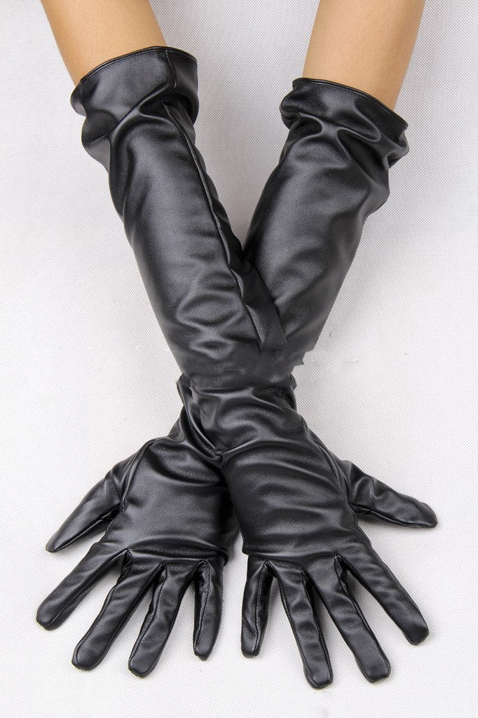Faux Leather Warm Long Fashion Stage Gloves
