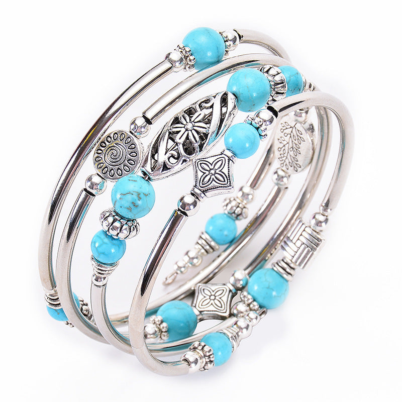 Multi-circle Layered Natural Stone Turquoise Winding Bracelet