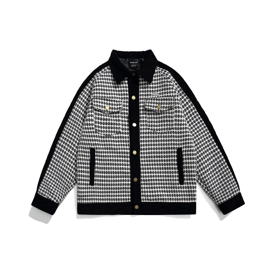 Retro Color Contrast Patchwork Polo Collar Jacket