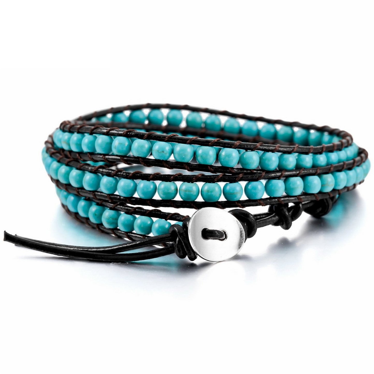 Hand-woven 3 Circles Leather Cord Bracelet Adjustable