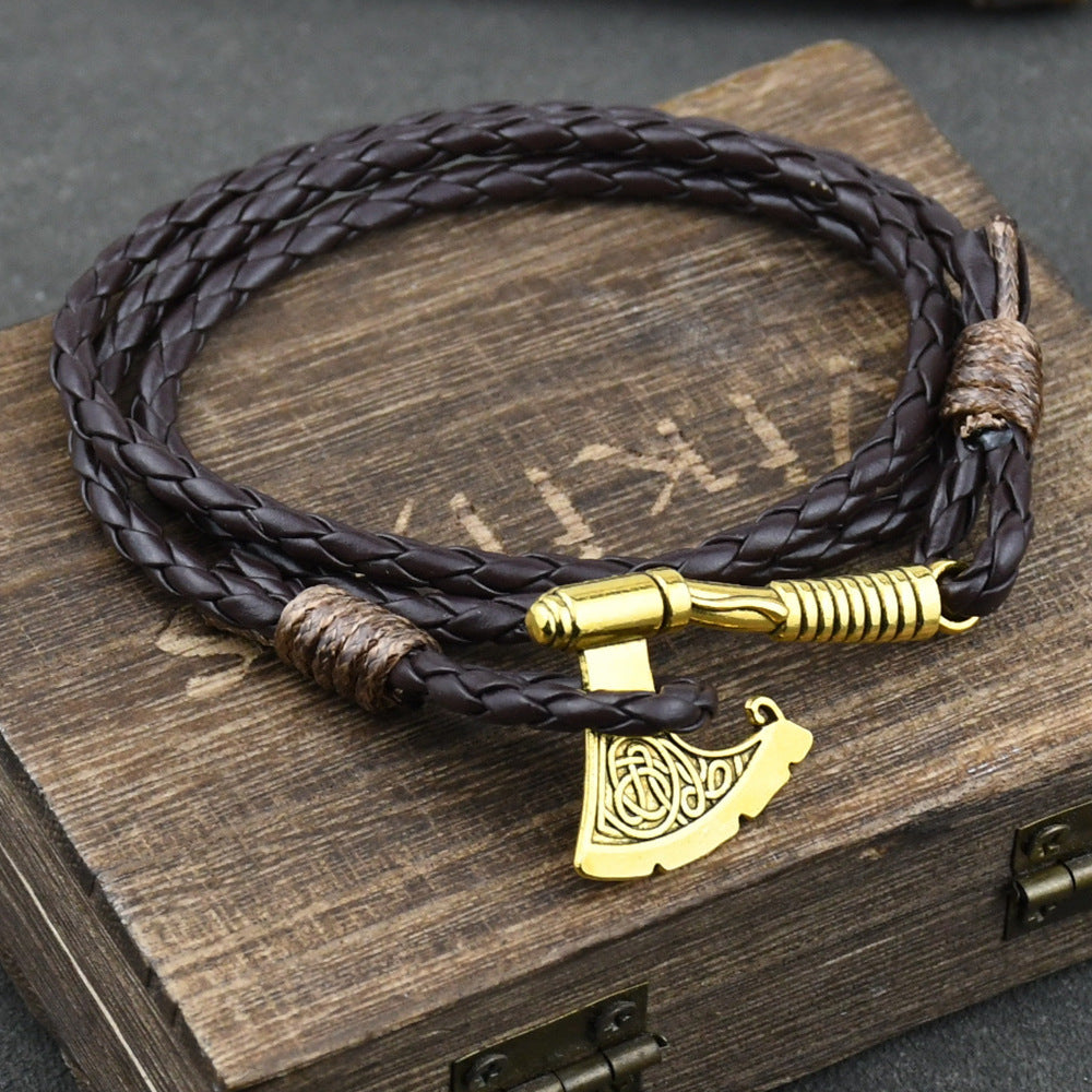 Ax Wrap Anchor Viking Leather Bracelet