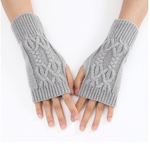 Women's Fashion Solid Color Half Finger Wool Gloves