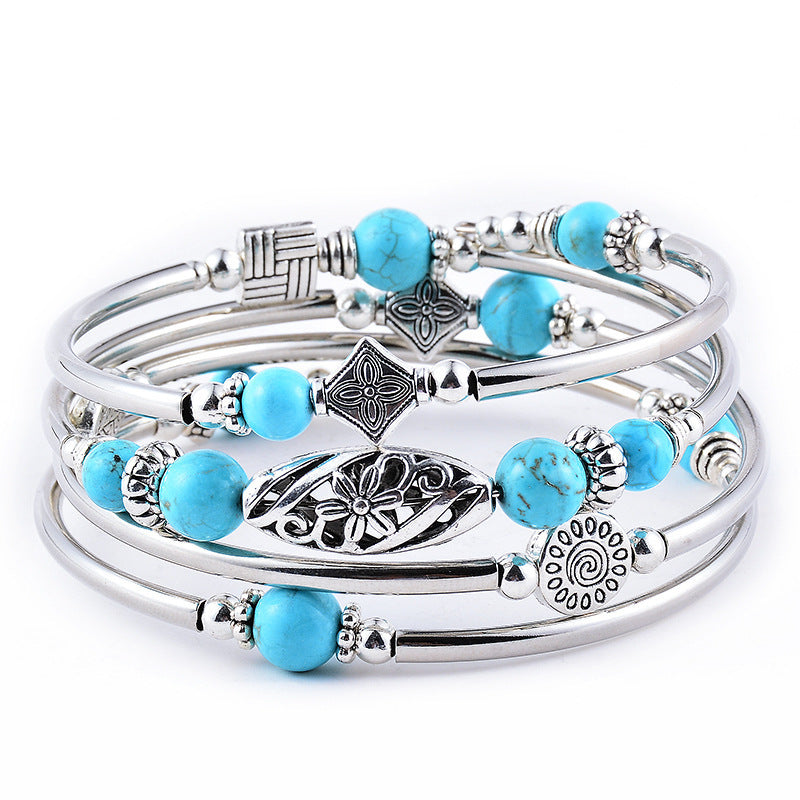 Multi-circle Layered Natural Stone Turquoise Winding Bracelet