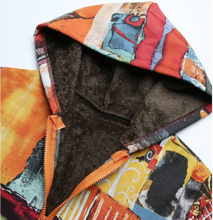 Versear Ethnic Women Jacket Colorful Graffiti Print Faux
