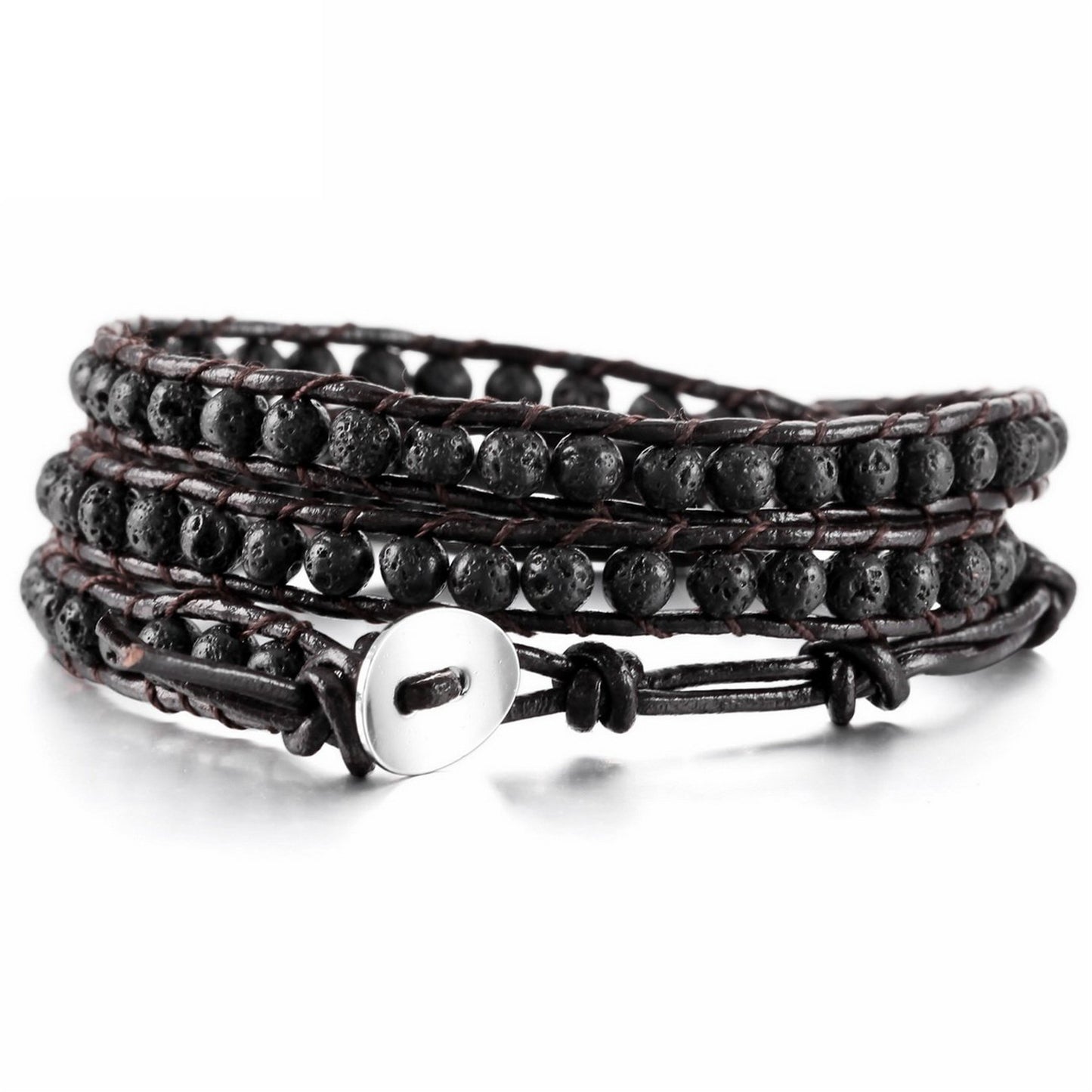 Hand-woven 3 Circles Leather Cord Bracelet Adjustable