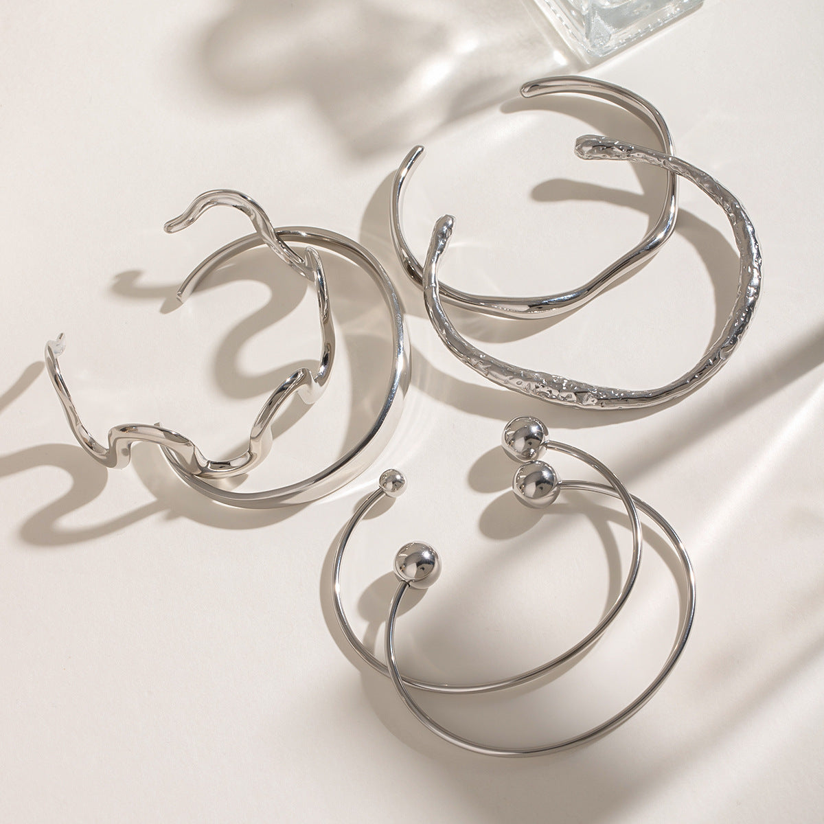 Stainless Steel Irregular Texture Spherical Open-ended Bracelet