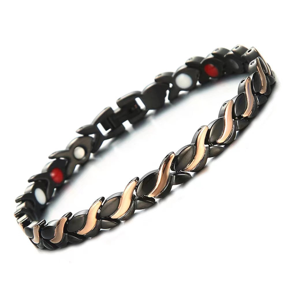 European And American Leaves Women's Titanium Steel Germanium Magnet Health Bracelet