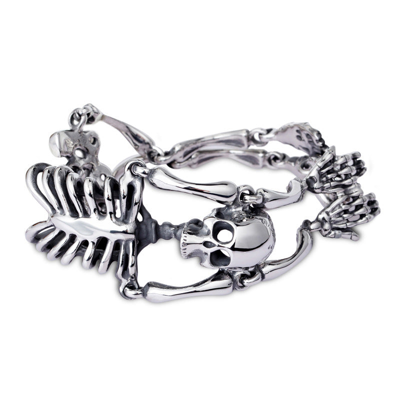 Vintage 316L Stainless Steel Domineering Ornament Skull Bone Titanium Steel Bracelet