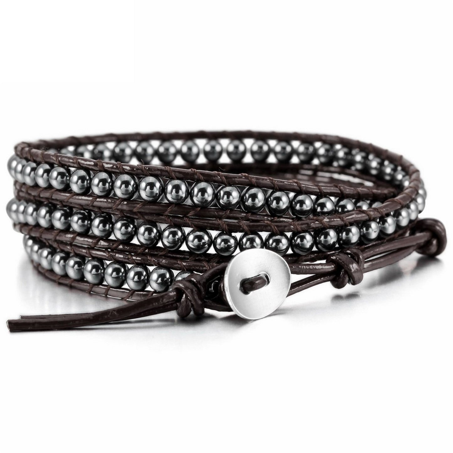 Hand-woven 3 Circles Leather Cord Bracelet Adjustable