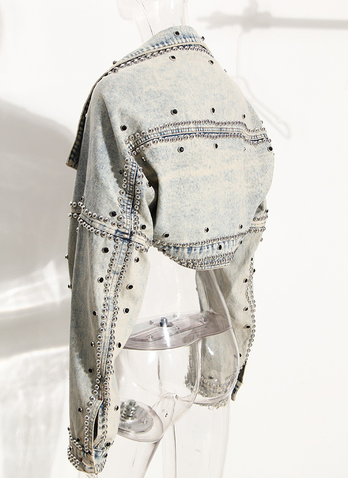 Niche Rivets With Diamonds High Waist Shawl Denim Short Coat