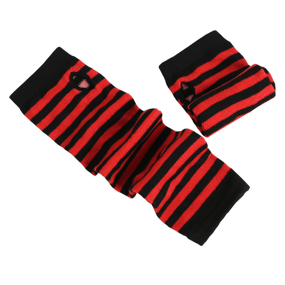 Black And White Striped Fingerless Cotton Long Wrist Sleeve
