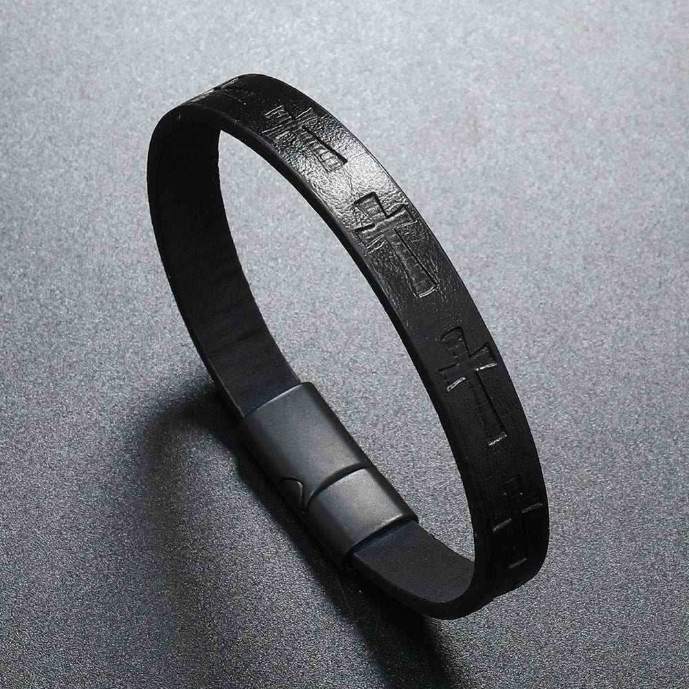 Alloy Leather Bracelet Printed Cross Magnetic Buckle Bracelet