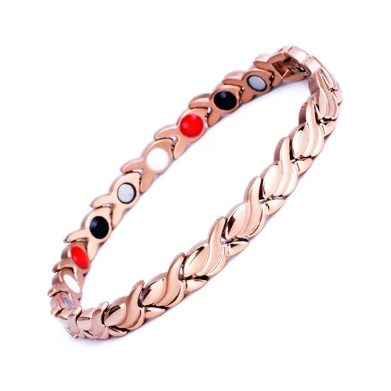 European And American Leaves Women's Titanium Steel Germanium Magnet Health Bracelet
