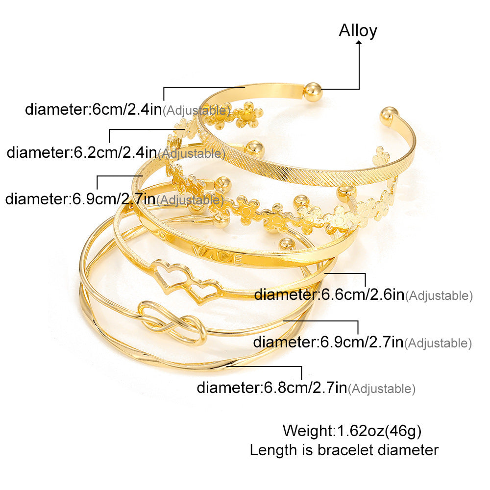 Vintage Gold Letter LOVE Bracelet 6 Pieces