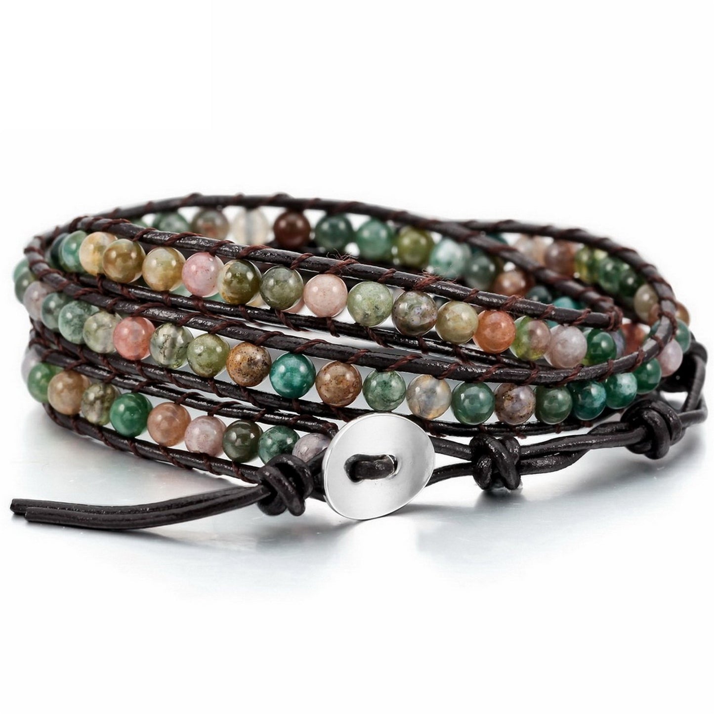 Hand-woven 3 Circles Leather Cord Bracelet Adjustable