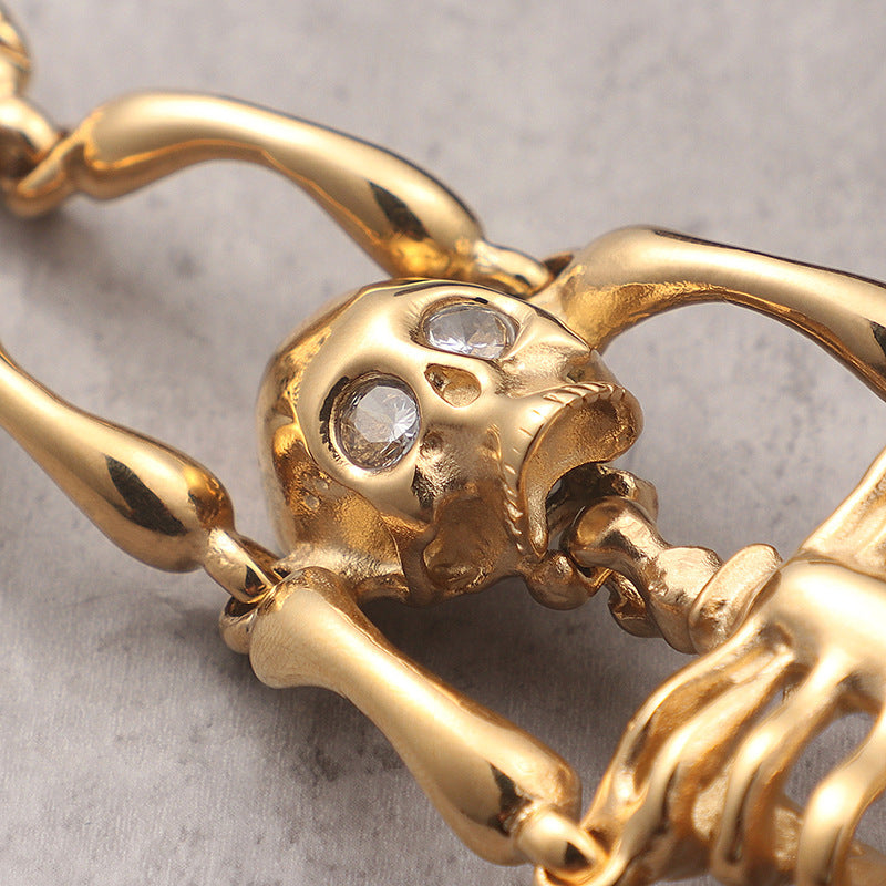 Vintage 316L Stainless Steel Domineering Ornament Skull Bone Titanium Steel Bracelet