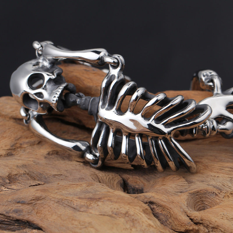 Vintage 316L Stainless Steel Domineering Ornament Skull Bone Titanium Steel Bracelet
