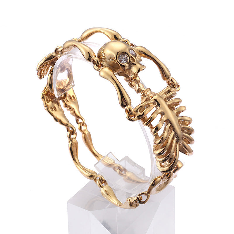 Vintage 316L Stainless Steel Domineering Ornament Skull Bone Titanium Steel Bracelet