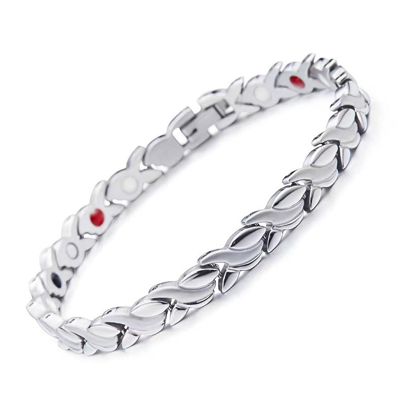 European And American Leaves Women's Titanium Steel Germanium Magnet Health Bracelet