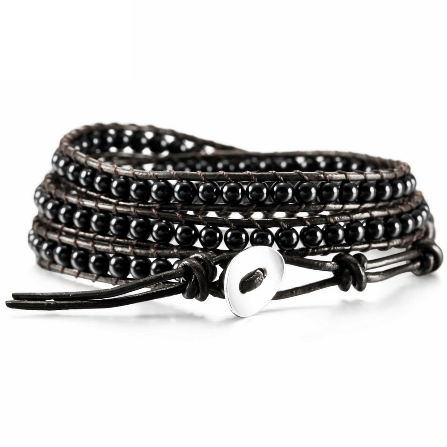 Hand-woven 3 Circles Leather Cord Bracelet Adjustable