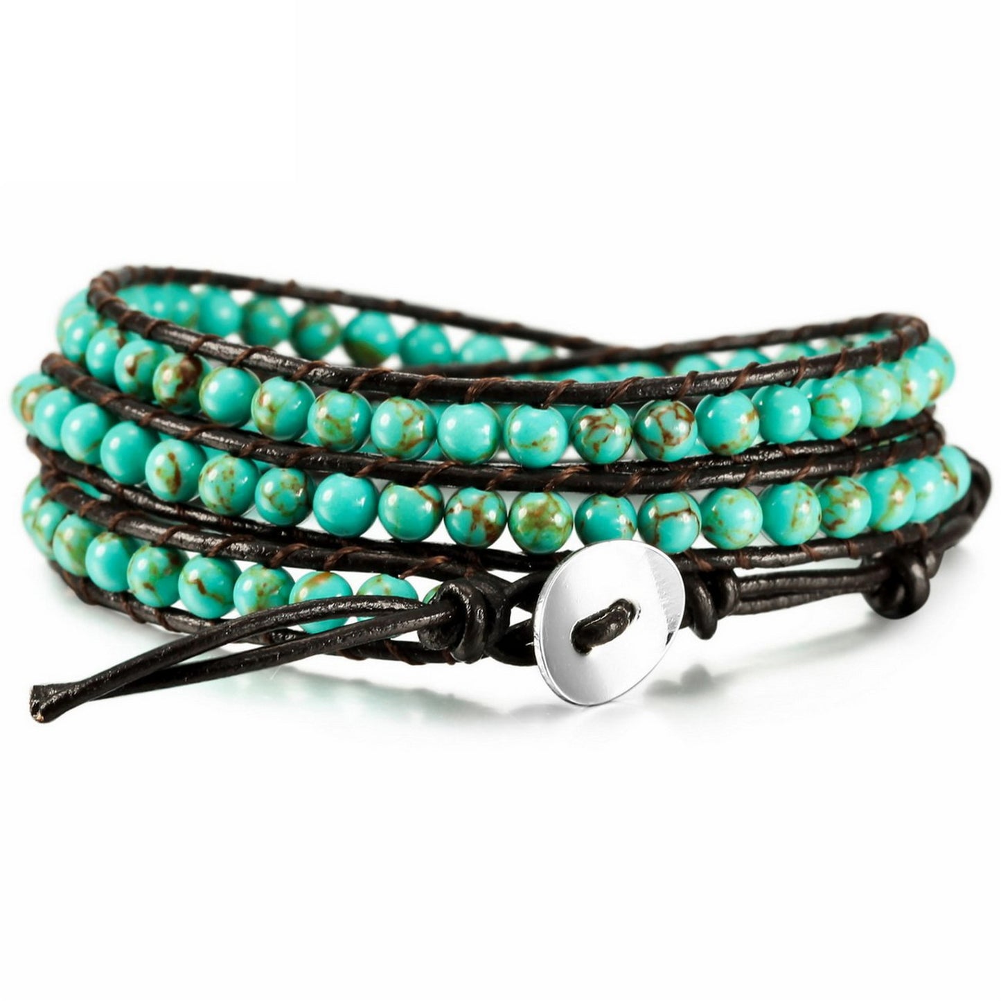 Hand-woven 3 Circles Leather Cord Bracelet Adjustable