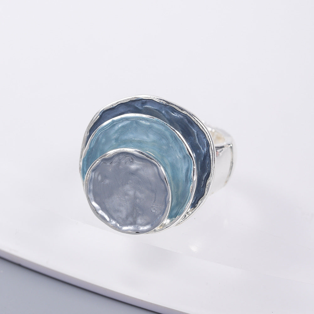 Zinc Alloy Geometric Three-layer Round Enamel Drop Oil Level Women's Elastic Ring