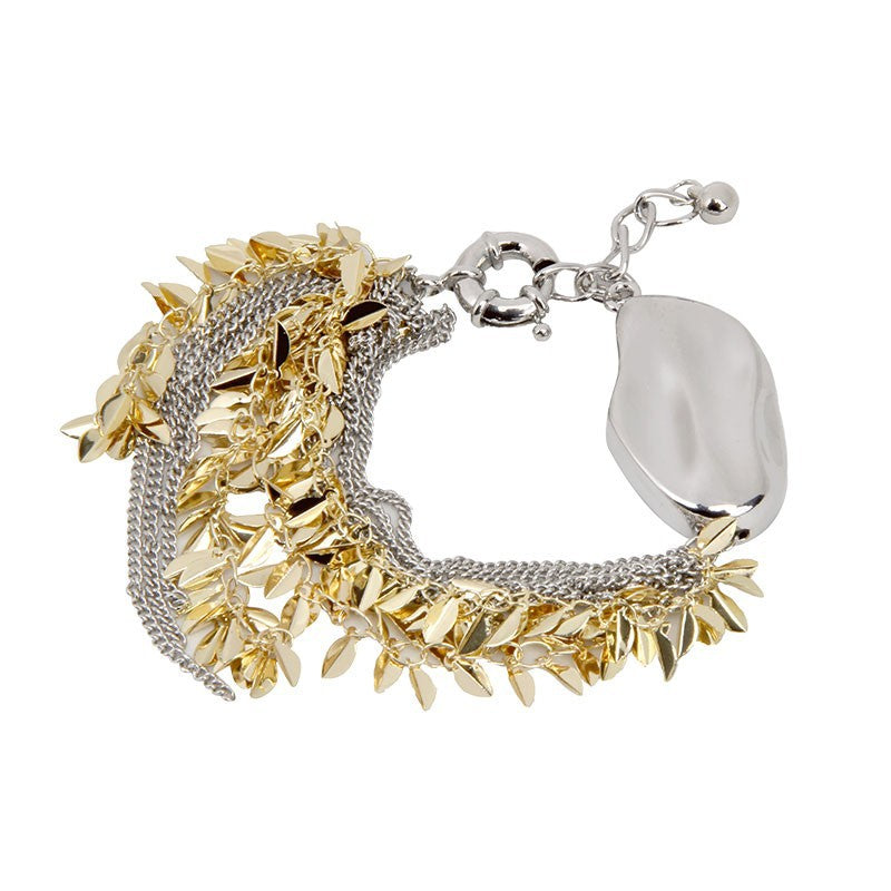 French Minority Design Smart Irregular Gold And Silver Two-tone Wheat Tassel Bracelet