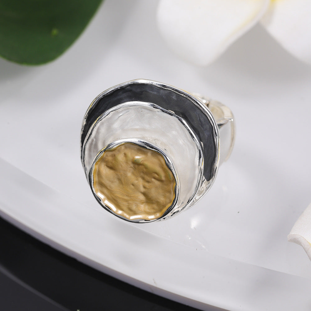 Zinc Alloy Geometric Three-layer Round Enamel Drop Oil Level Women's Elastic Ring