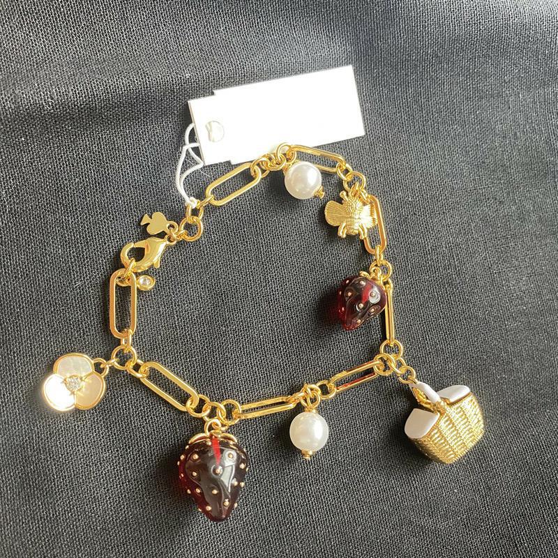 Rural Plant Red Resin Strawberry Pearl Gem Bracelet