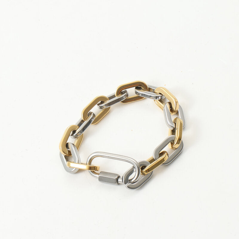 Climbing Button Carabiner Gold Titanium Steel 18K Gold Thick Bracelet