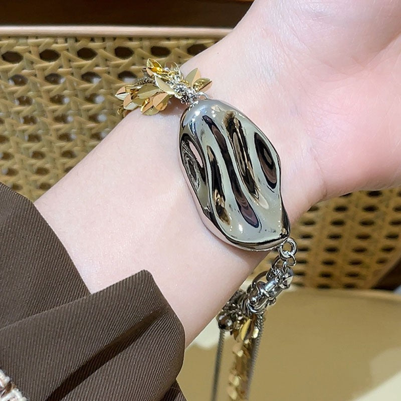 French Minority Design Smart Irregular Gold And Silver Two-tone Wheat Tassel Bracelet