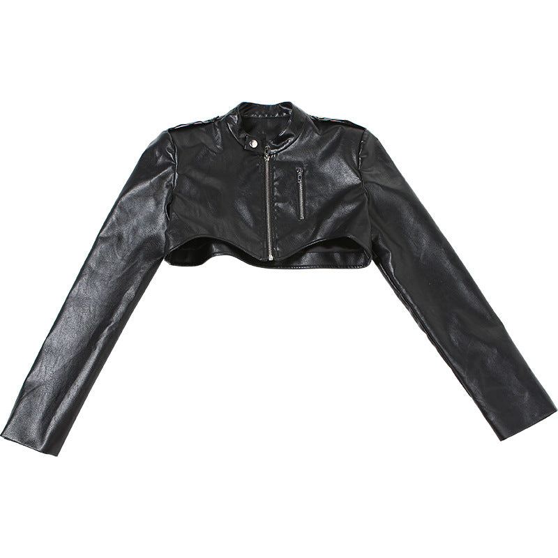 PU Leather Long-sleeved Women's High Waist Short Jacket