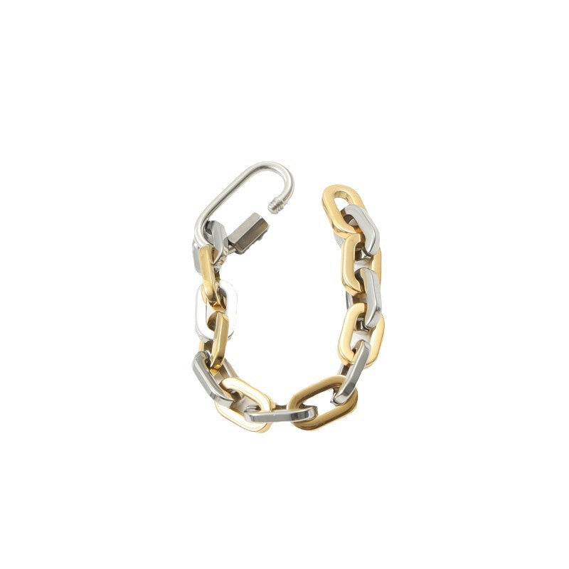 Climbing Button Carabiner Gold Titanium Steel 18K Gold Thick Bracelet
