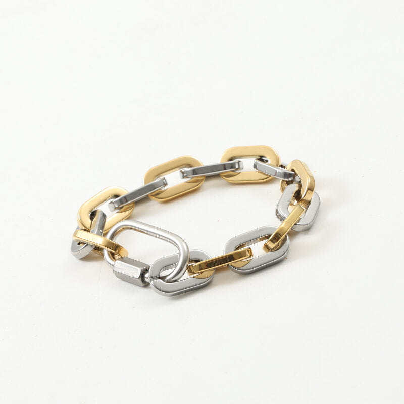 Climbing Button Carabiner Gold Titanium Steel 18K Gold Thick Bracelet