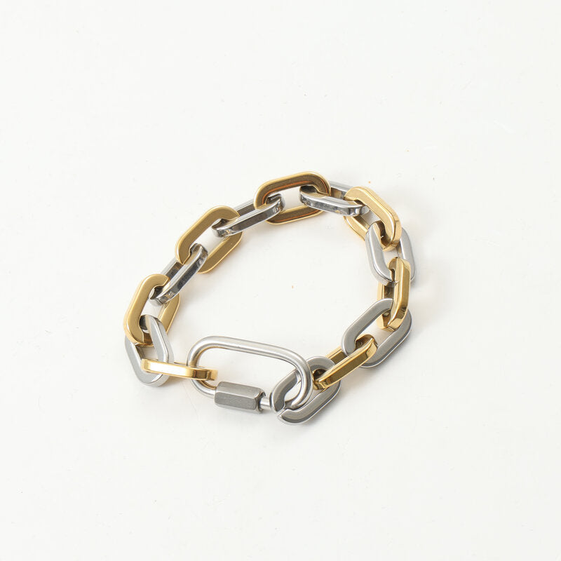 Climbing Button Carabiner Gold Titanium Steel 18K Gold Thick Bracelet