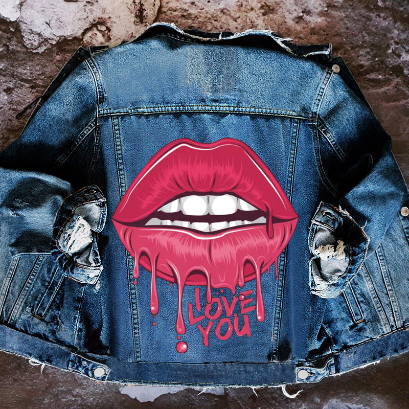 European And American Big Lips Fashion Casual Young Denim Coat