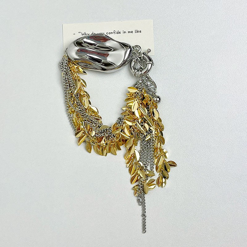 French Minority Design Smart Irregular Gold And Silver Two-tone Wheat Tassel Bracelet