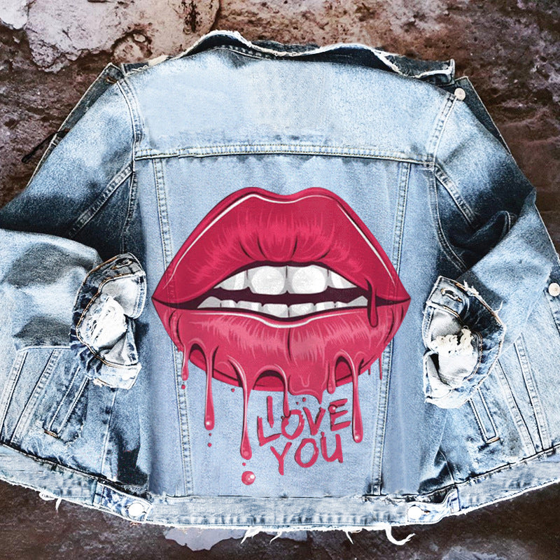 European And American Big Lips Fashion Casual Young Denim Coat