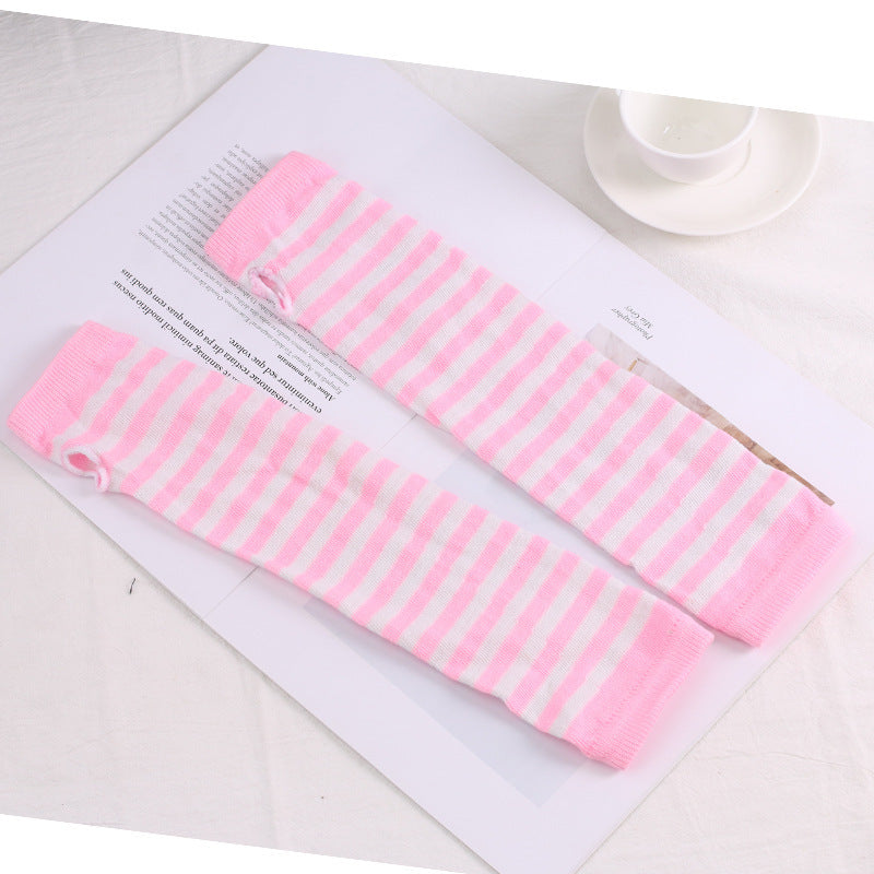 Black And White Striped Fingerless Cotton Long Wrist Sleeve