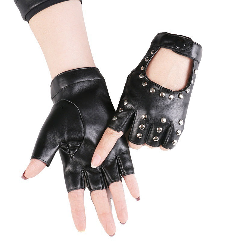 Women's Half Finger Gloves Show Short Half Punk Rivet Pole Dancing Fingerless