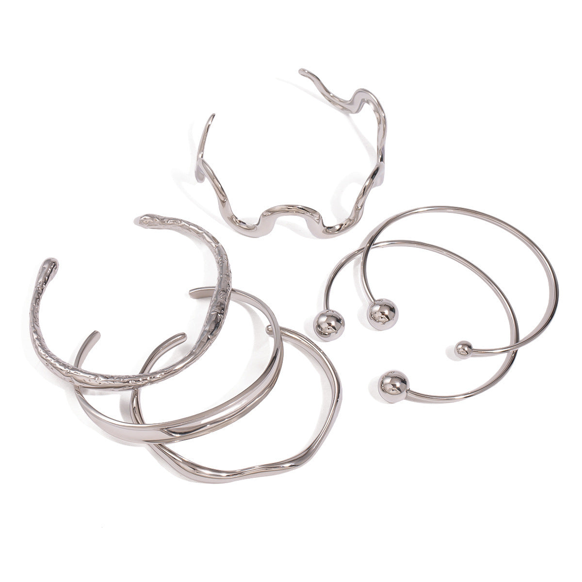 Stainless Steel Irregular Texture Spherical Open-ended Bracelet