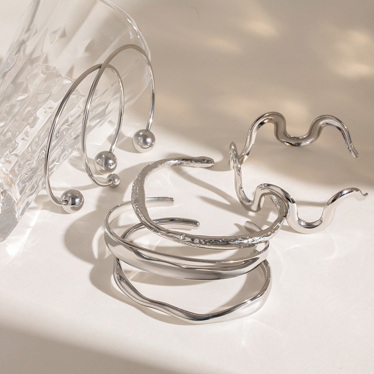Stainless Steel Irregular Texture Spherical Open-ended Bracelet